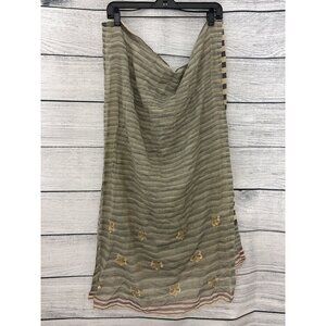 Striped Sheer Scarf With Gold Embroidery